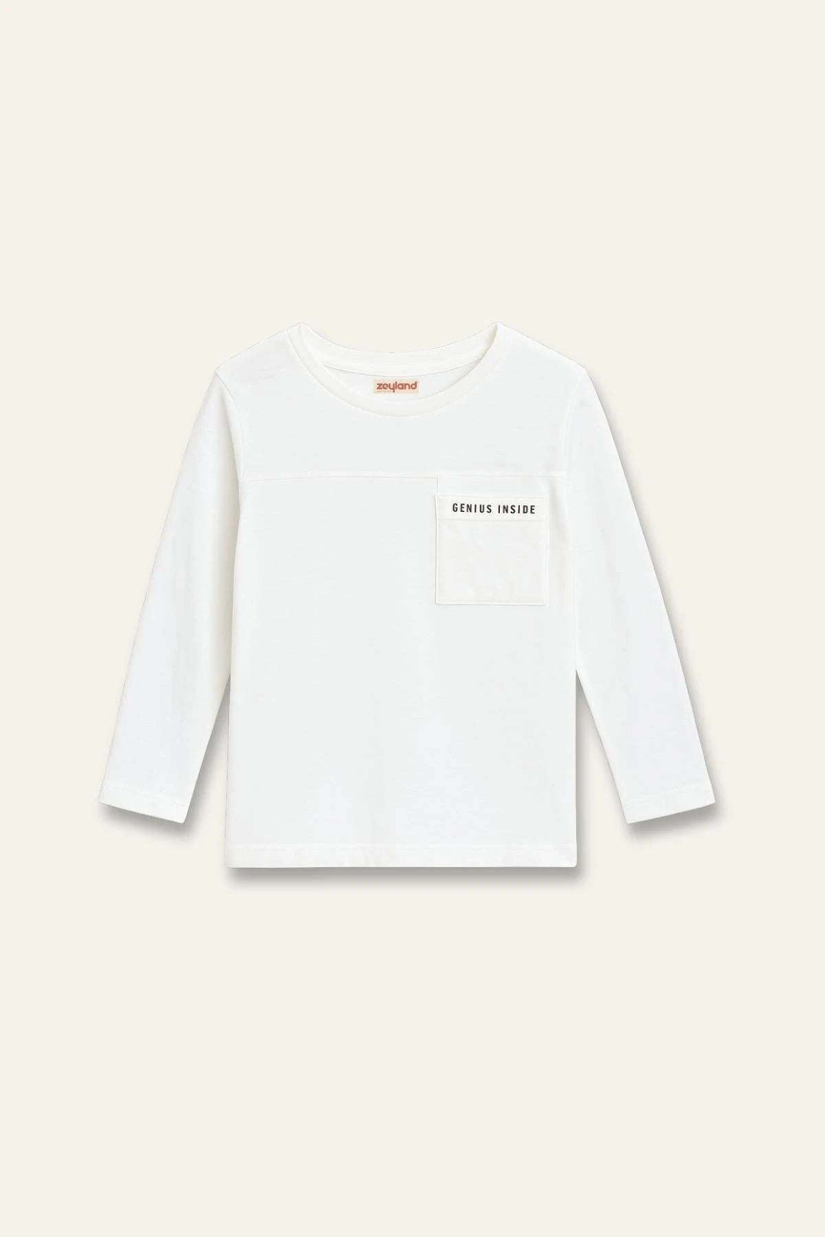 Erkek Çocuk Baskılı Uzun Kol T-shirt -Ekru - 1