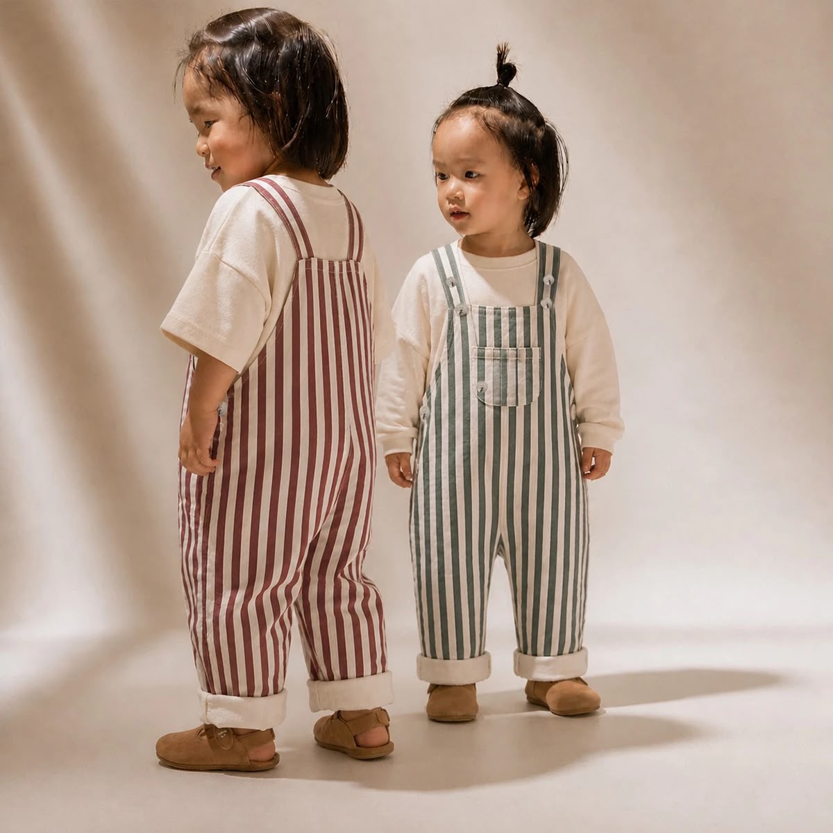 Unisex Bebek Çizgili Pamuklu Salopet / Tulum (Bordo/Yeşil)
