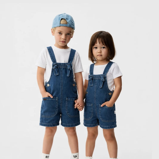 Unisex Bebek & Çocuk Bağlama Askılı Şortlu Kot Salopet (3 Yaş & 4 Yaş)