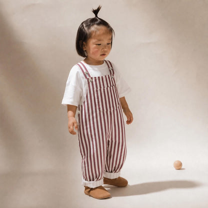 Unisex Bebek Çizgili Pamuklu Salopet / Tulum (Bordo/Yeşil)