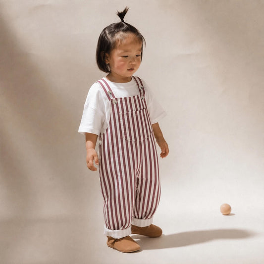Unisex Bebek Çizgili Pamuklu Salopet / Tulum (Bordo/Yeşil)
