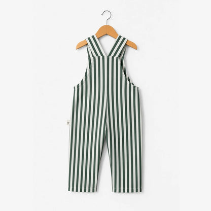Unisex Bebek Çizgili Pamuklu Salopet / Tulum (Bordo/Yeşil)