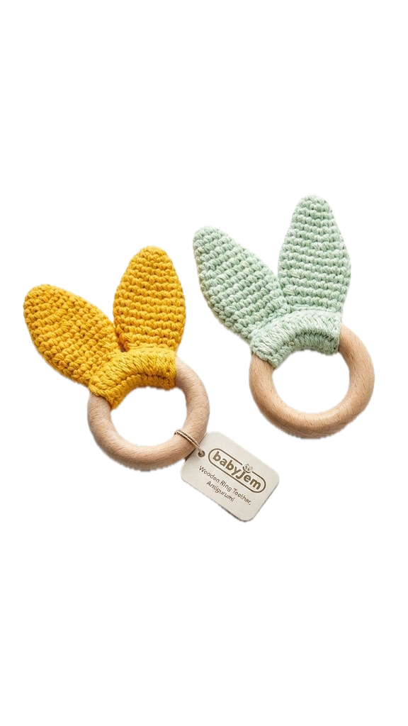 Babyjem Doğal Ahşap Halkalı Amigurumi Tavşan Kulak Bebek Diş Kaşıyıcı (4+ Ay)