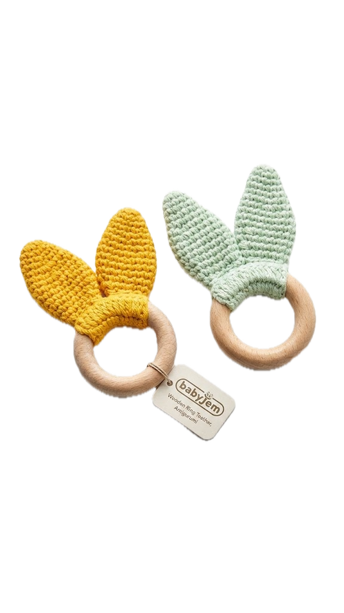 Babyjem Doğal Ahşap Halkalı Amigurumi Tavşan Kulak Bebek Diş Kaşıyıcı (4+ Ay)