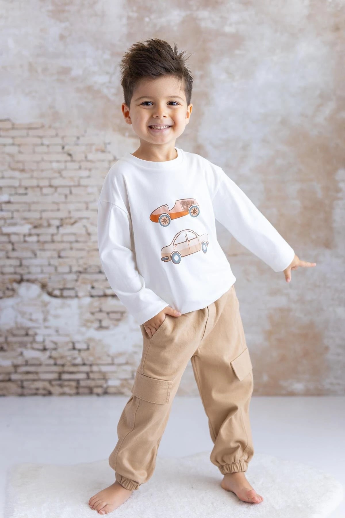 Erkek Bebek Baskılı Tshirt Gabardin Takım - 1
