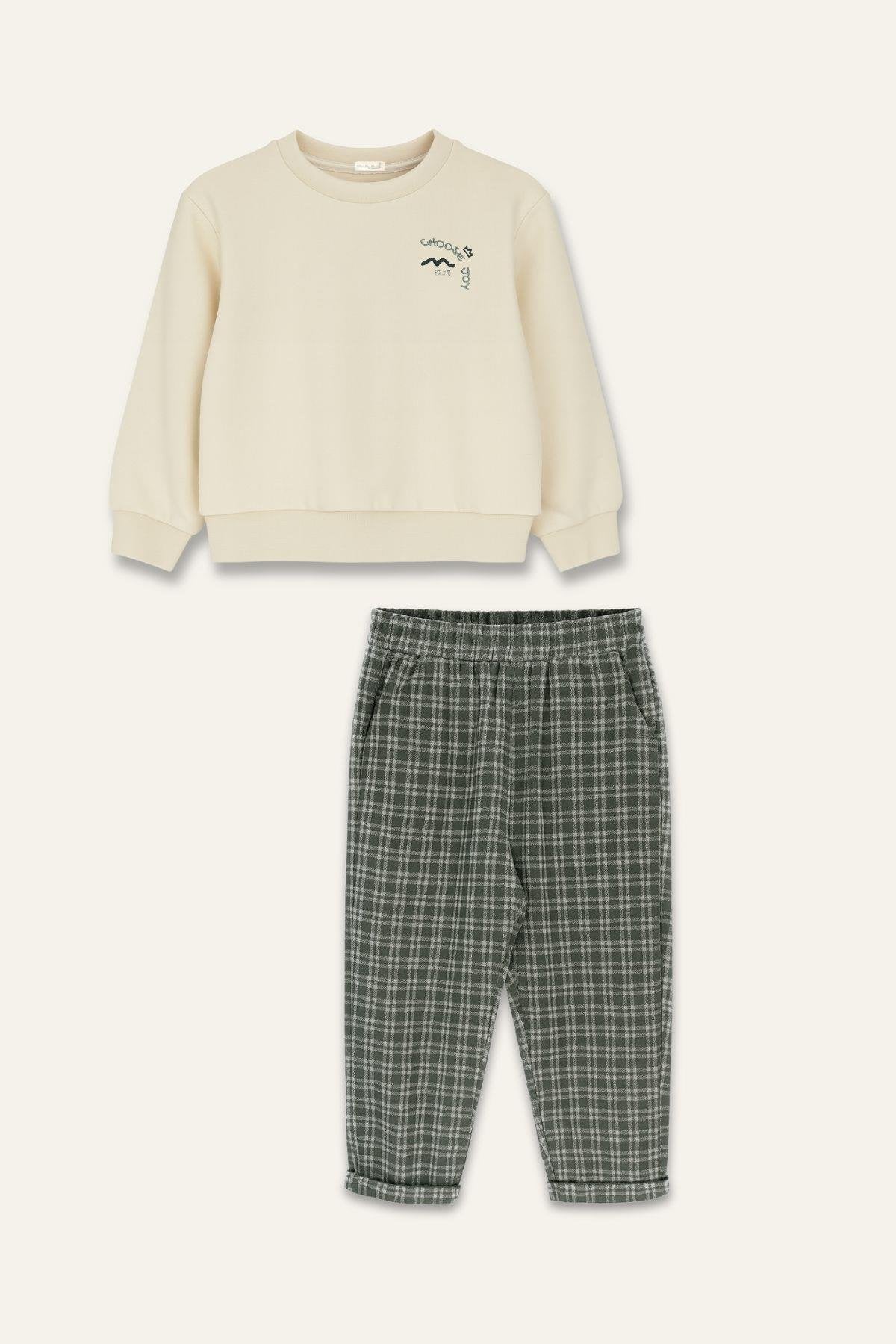 Erkek Bebek Sweatshirt ve Pantolon Takım - Haki - 1
