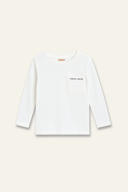 Erkek Çocuk Baskılı Uzun Kol T-shirt -Ekru - 1