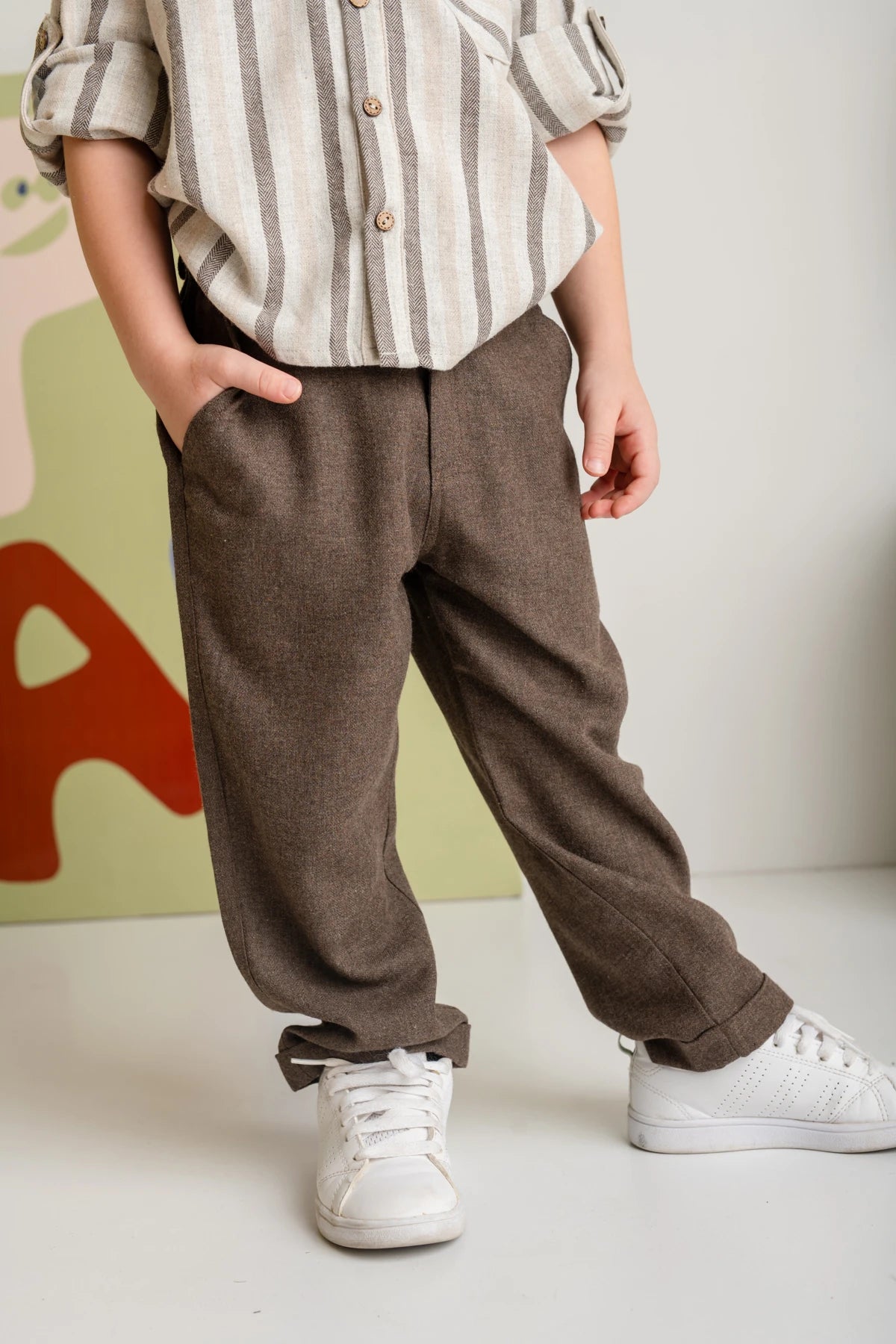 Erkek Çocuk İnce Kaşe Klasik Pantalon - Kahverengi - 1