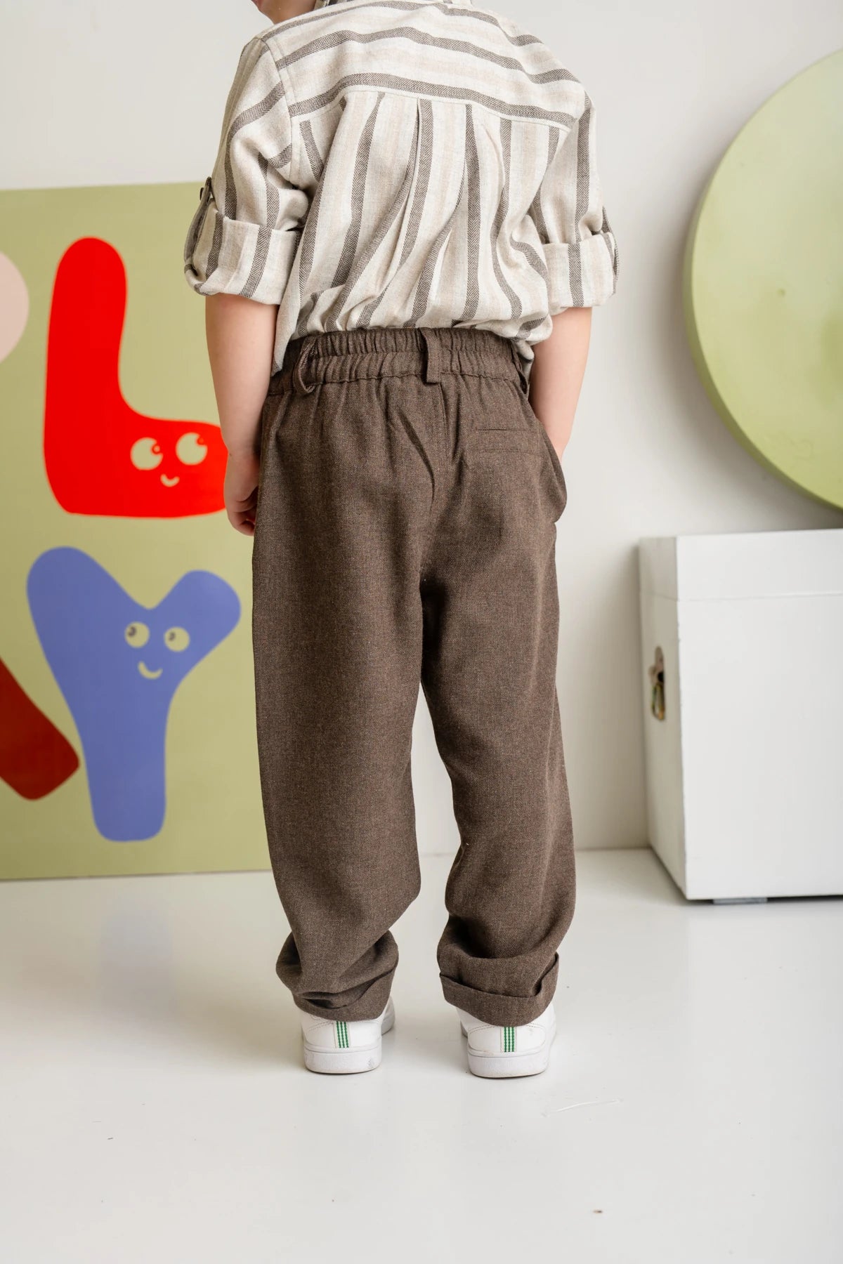 Erkek Çocuk İnce Kaşe Klasik Pantalon - Kahverengi - 4