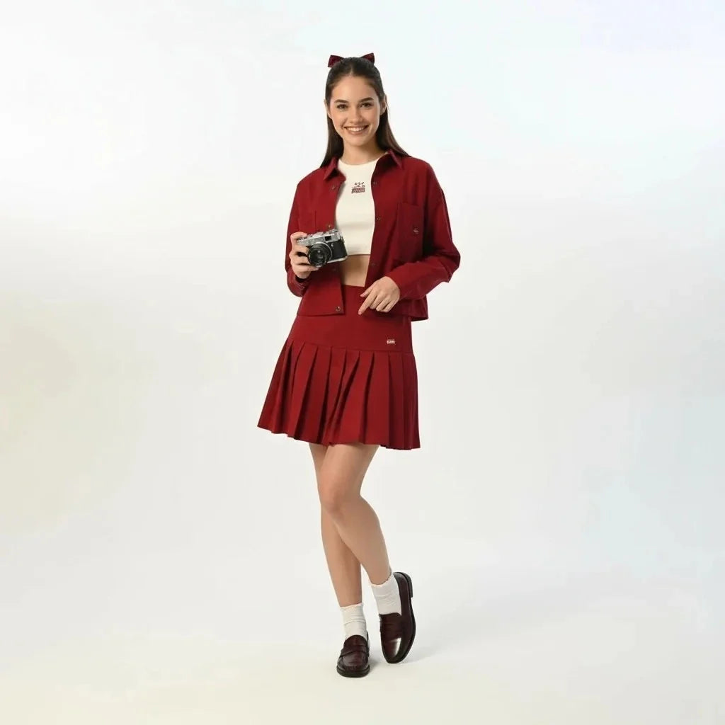 Gabardin Ceket Etek Takım - Vişne