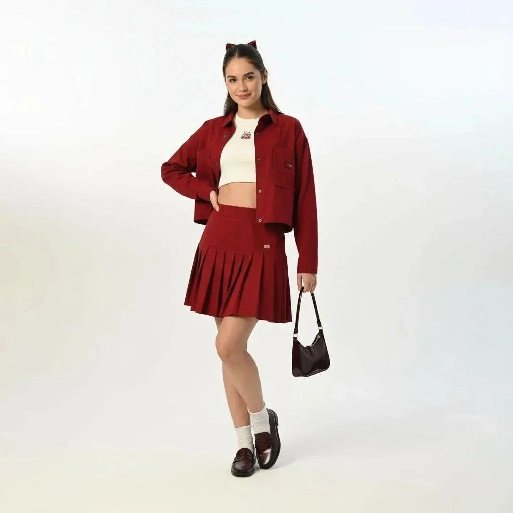 Gabardin Ceket Etek Takım - Vişne