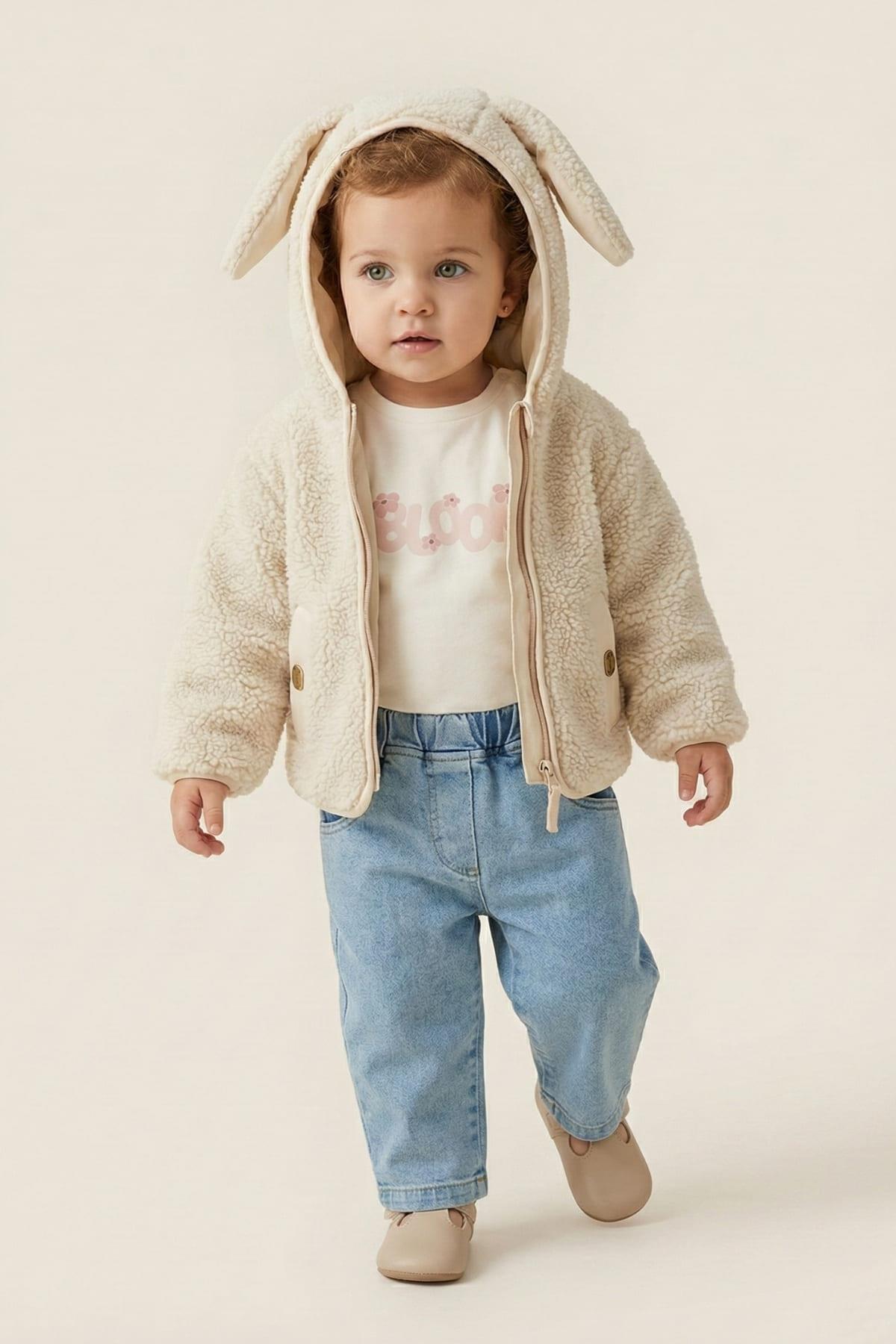 Kız Bebek Peluş Montlu 3'lü Takım - 1