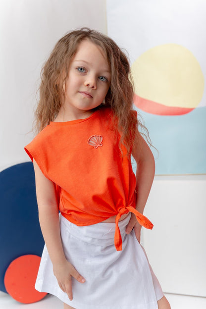 Kız Çocuk Nakış Detaylı Crop T-Shirt - 1