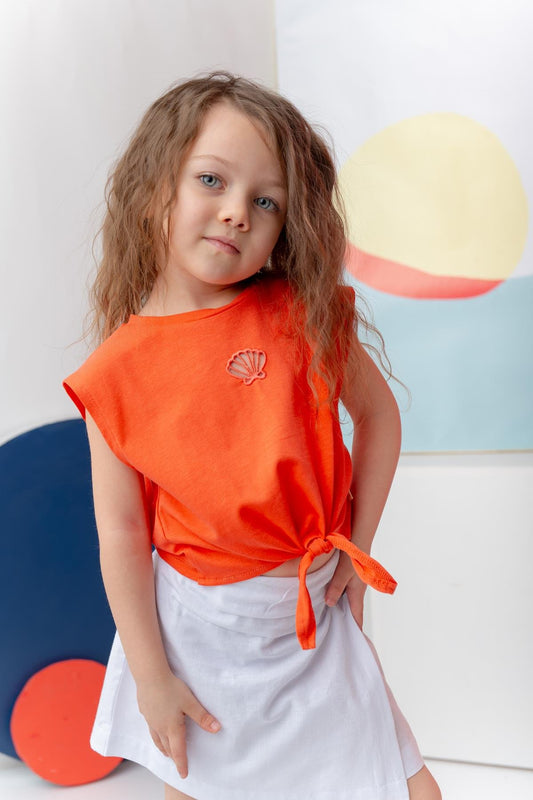 Kız Çocuk Nakış Detaylı Crop T-Shirt - 1