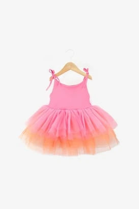 Pembe Askılı Tütü Etekli Kız Çocuk Elbise - 1