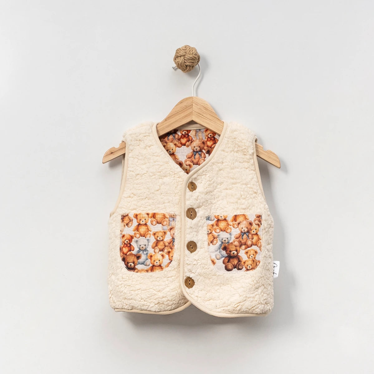 Unisex Ayıcık Detaylı Peluş Yelek - 1
