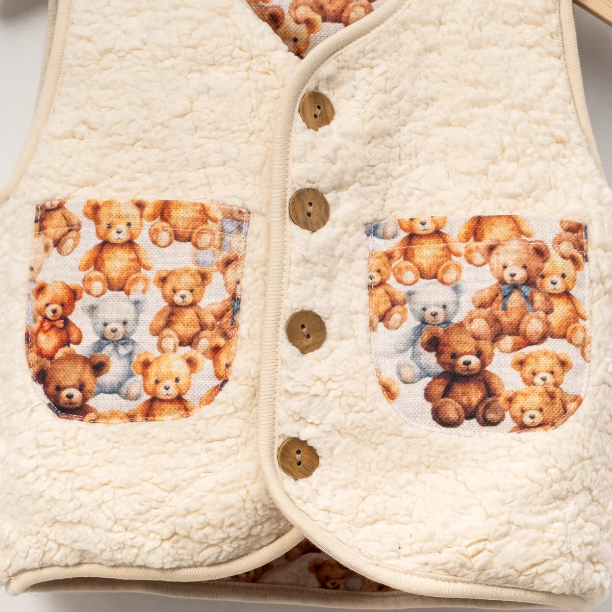 Unisex Ayıcık Detaylı Peluş Yelek - 5