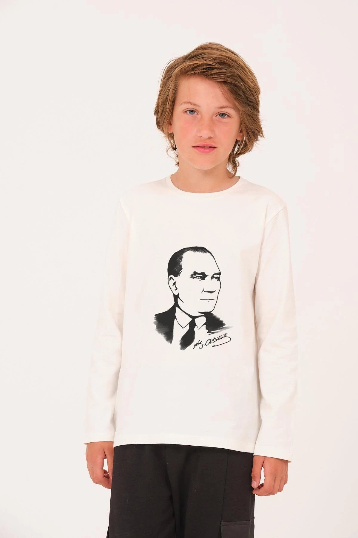 Unisex Çocuk Atatürk Baskılı Uzun Kollu Beyaz T-shirt - 2