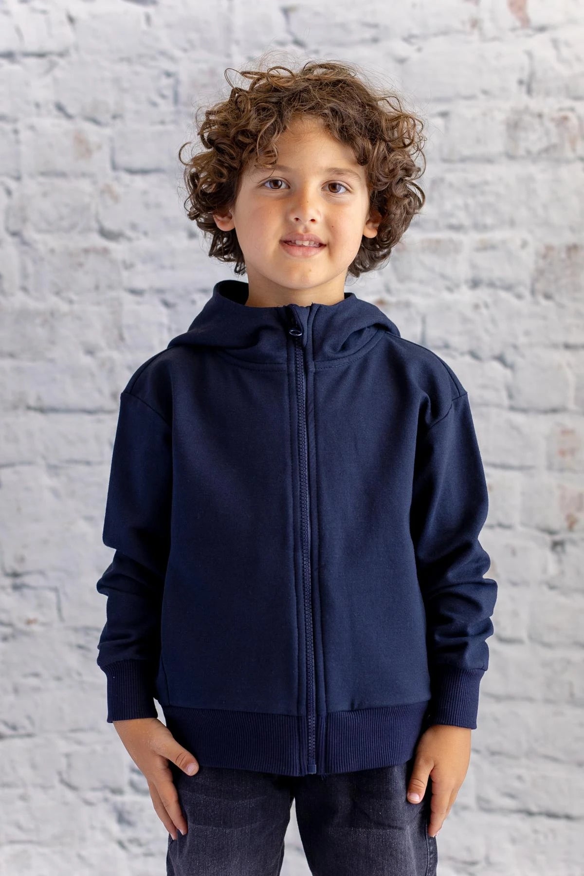Unisex Çocuk Basic Kapüşonlu Ceket-Lacivert - 1