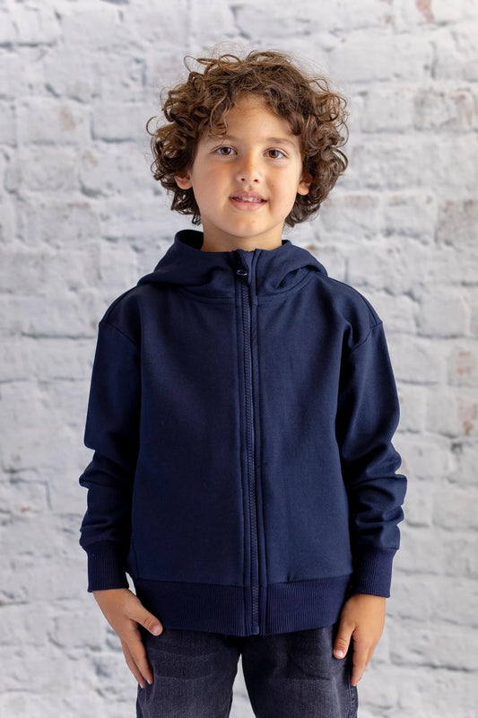 Unisex Çocuk Basic Kapüşonlu Ceket-Lacivert - 1