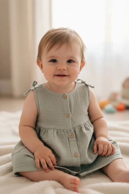 Kız Bebek Müslin Gri Elbise - 2