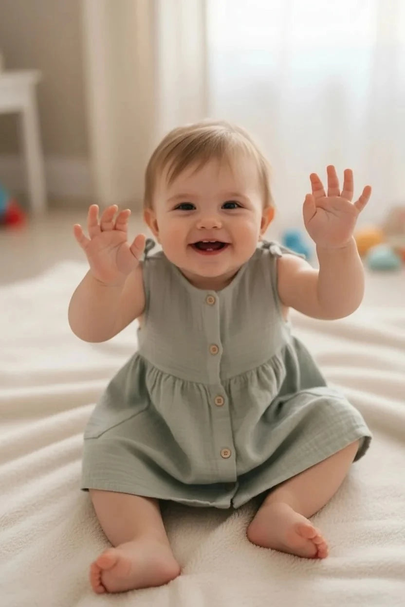 Kız Bebek Müslin Gri Elbise - 4