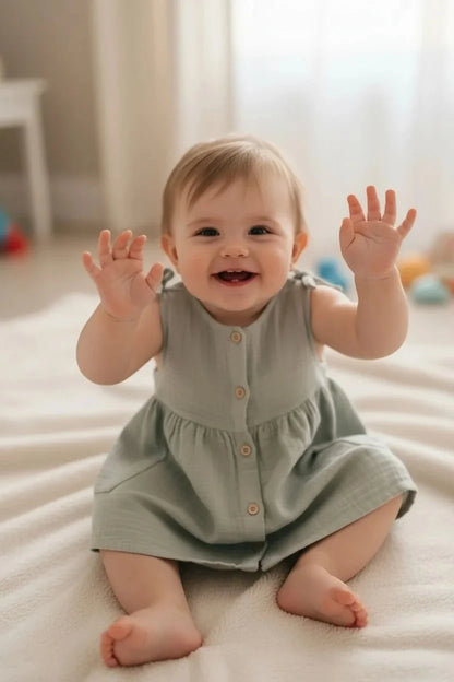 Kız Bebek Müslin Gri Elbise - 4