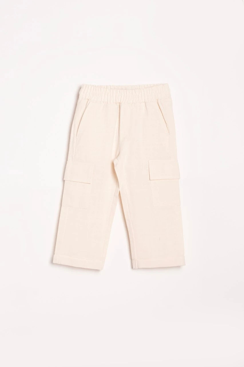 Krem Renk Kargo Cep Keten Pantolon - 1
