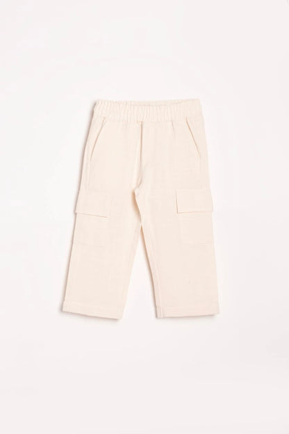 Krem Renk Kargo Cep Keten Pantolon - 1