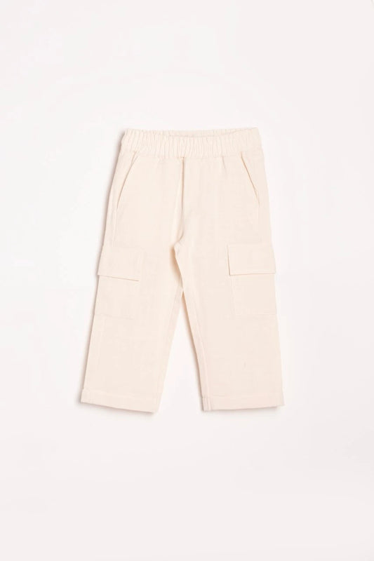 Krem Renk Kargo Cep Keten Pantolon - 1