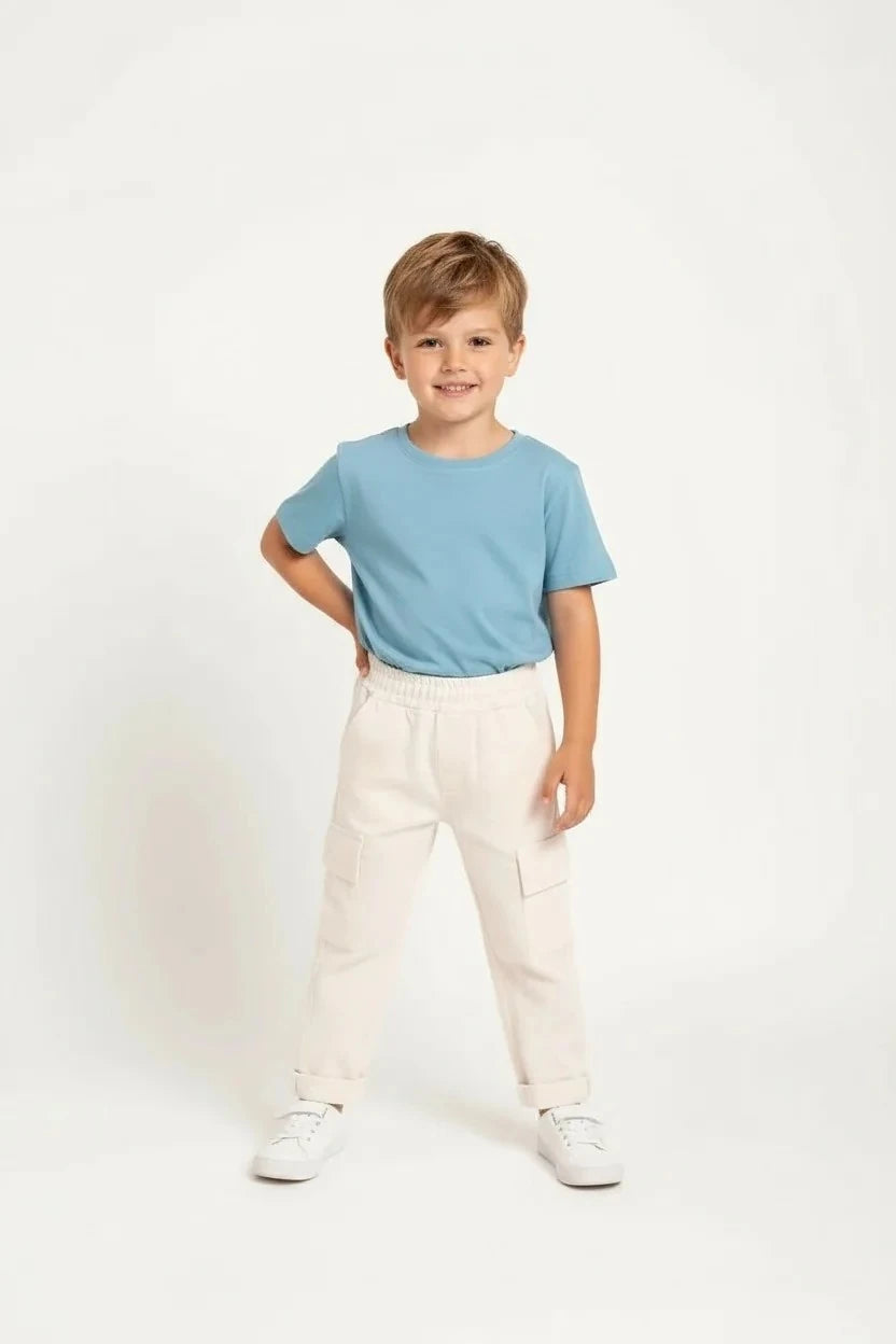 Krem Renk Kargo Cep Keten Pantolon - 4